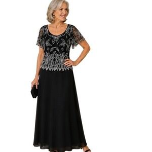 j kara plus size formal dresses | | J Kara Womens Handmade Beaded Empire Waist Gown Blue Multi Size 4 burning man night outfit